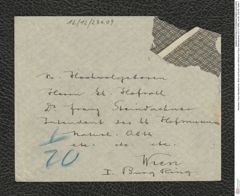 Nachlass Franz Steindachner, Brief und Kuvert von Höhnel an Franz Steindachner (12.10.1906), Inv.Nr. 230.09, Seite 1